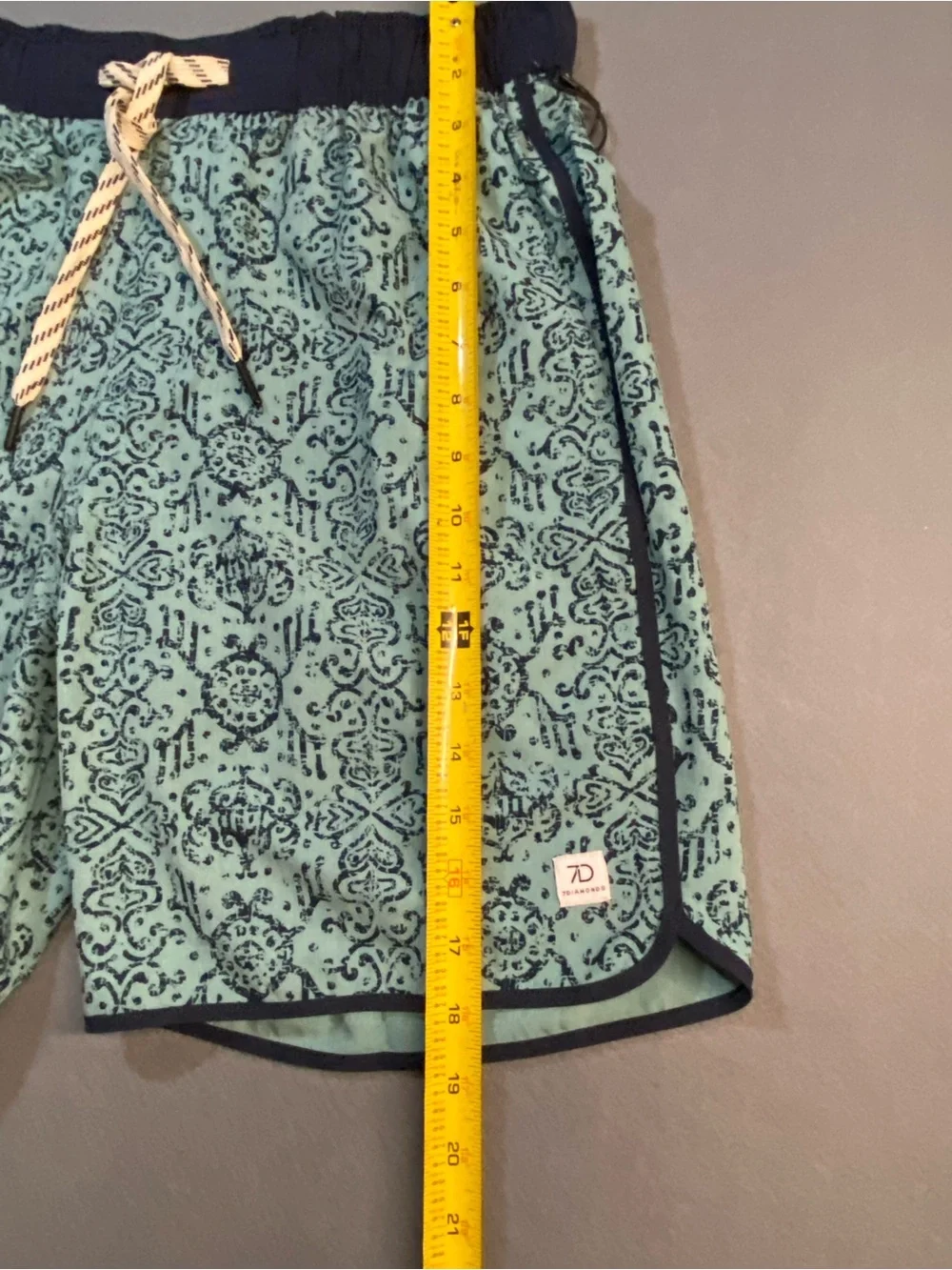 Aqua Printed Bermuda Swim Shorts with Navy Waist